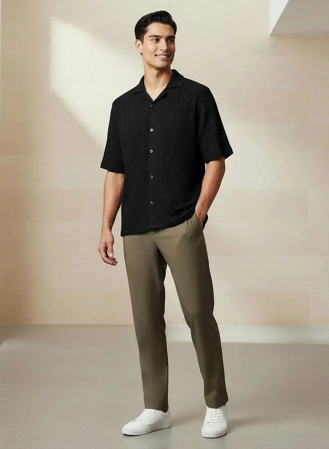 ايكونيك Iconic Men Regular Fit Camp Collar Textured Short Sleeve Shirt